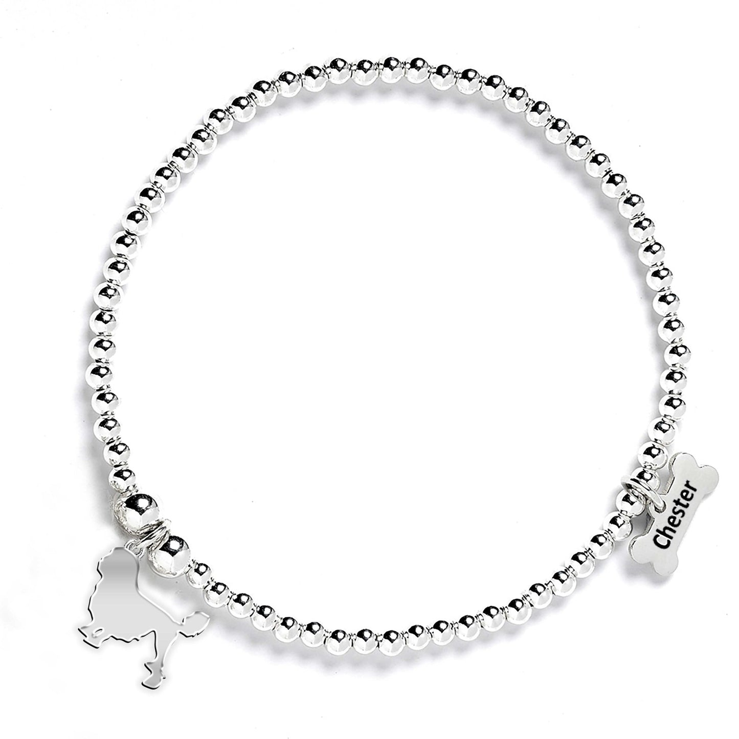 Lowchen Silhouette Silver Ball Bead Bracelet - Personalised - MYLEE London