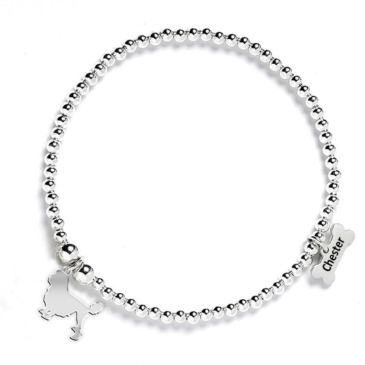 Lowchen Silhouette Silver Ball Bead Bracelet - Personalised - MYLEE London