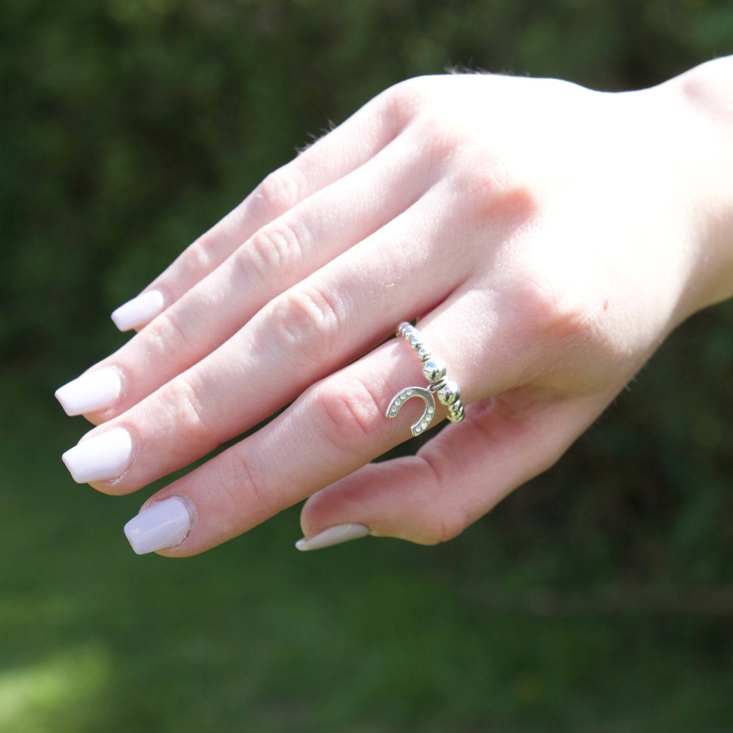 Lucky Horseshoe on Silver Ball Bead Ring - MYLEE London