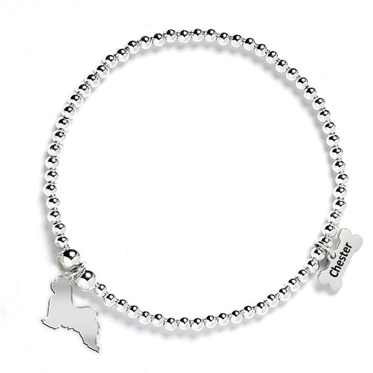 Maltese Silhouette Silver Ball Bead Bracelet - Personalised - MYLEE London