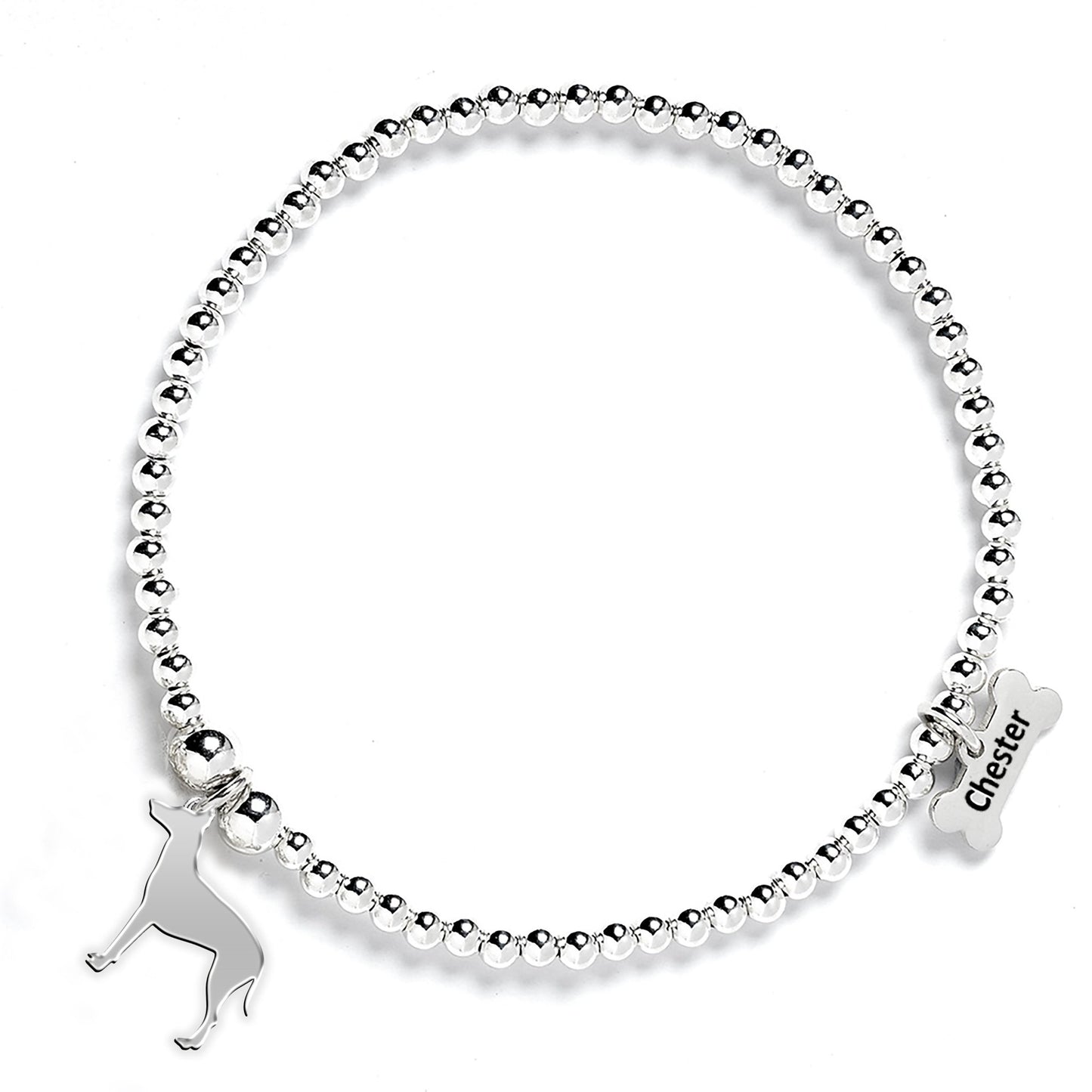 Manchester Terrier Silhouette Silver Ball Bead Bracelet - Personalised - MYLEE London