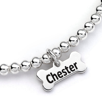 Manchester Terrier Silhouette Silver Ball Bead Bracelet - Personalised - MYLEE London