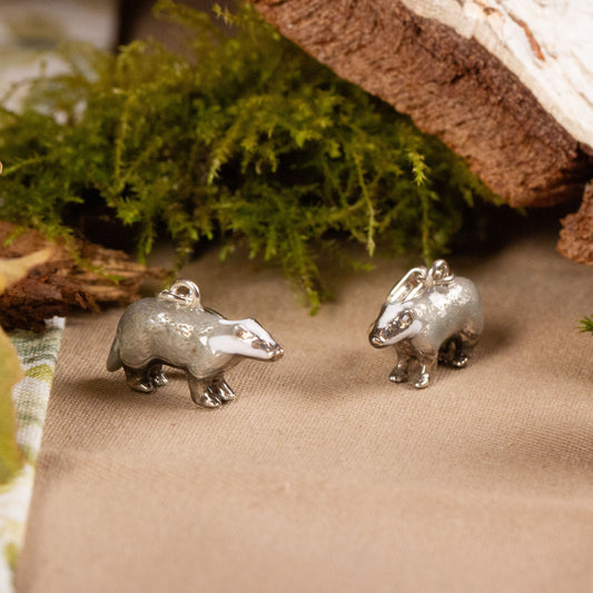 Badger Charm - Enamelled Sterling Silver