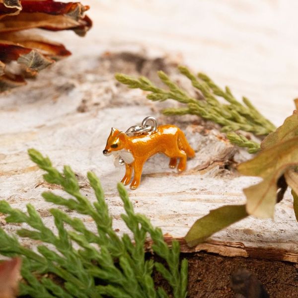Fox Charm - Enamelled Sterling Silver