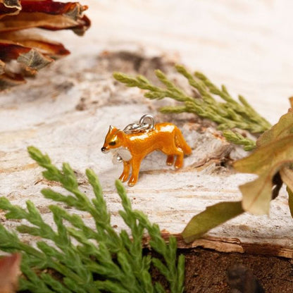 Fox Charm - Enamelled Sterling Silver