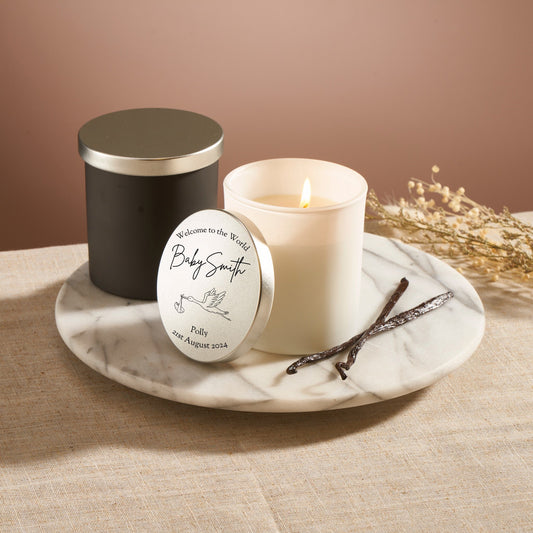 New Baby Soy Wax Scented Candle With Personalised Metal Lid - MYLEE London
