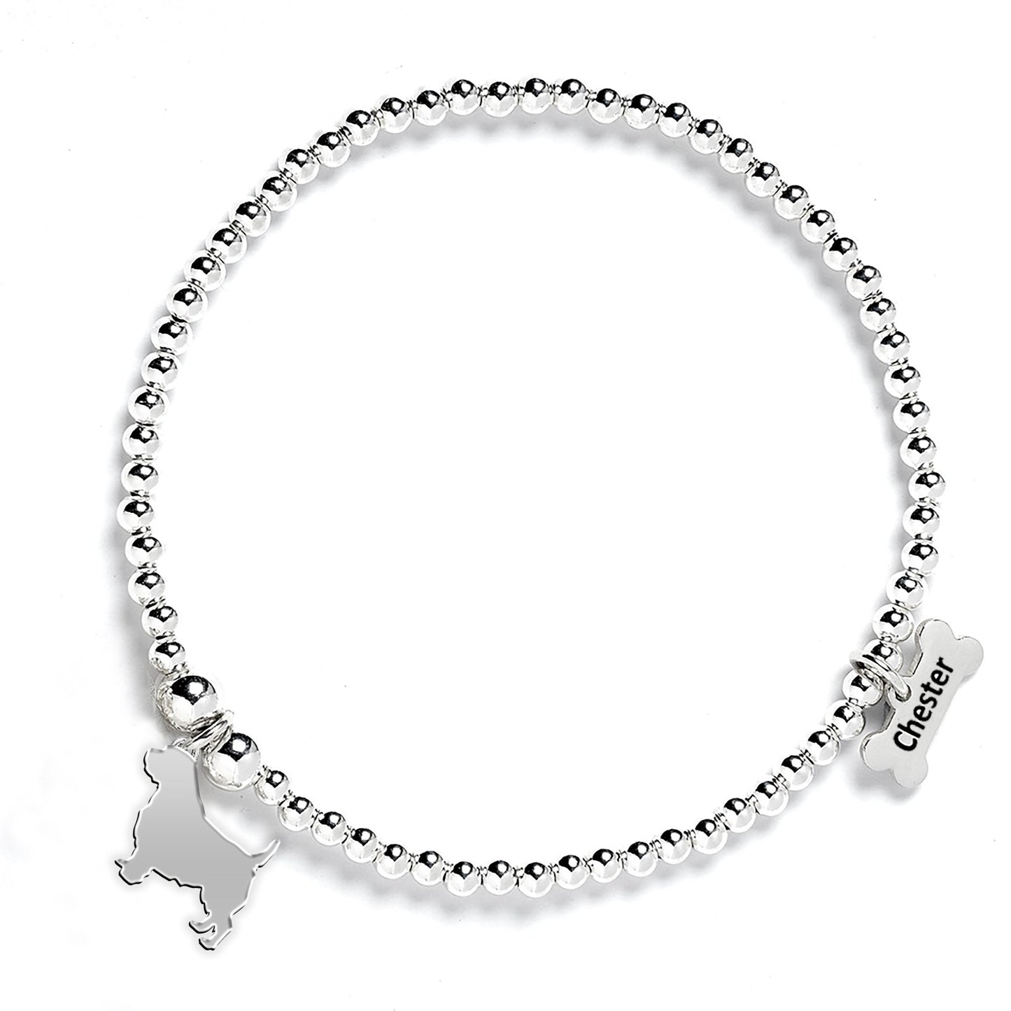 Norfolk Terrier Silhouette Silver Ball Bead Bracelet - Personalised - MYLEE London