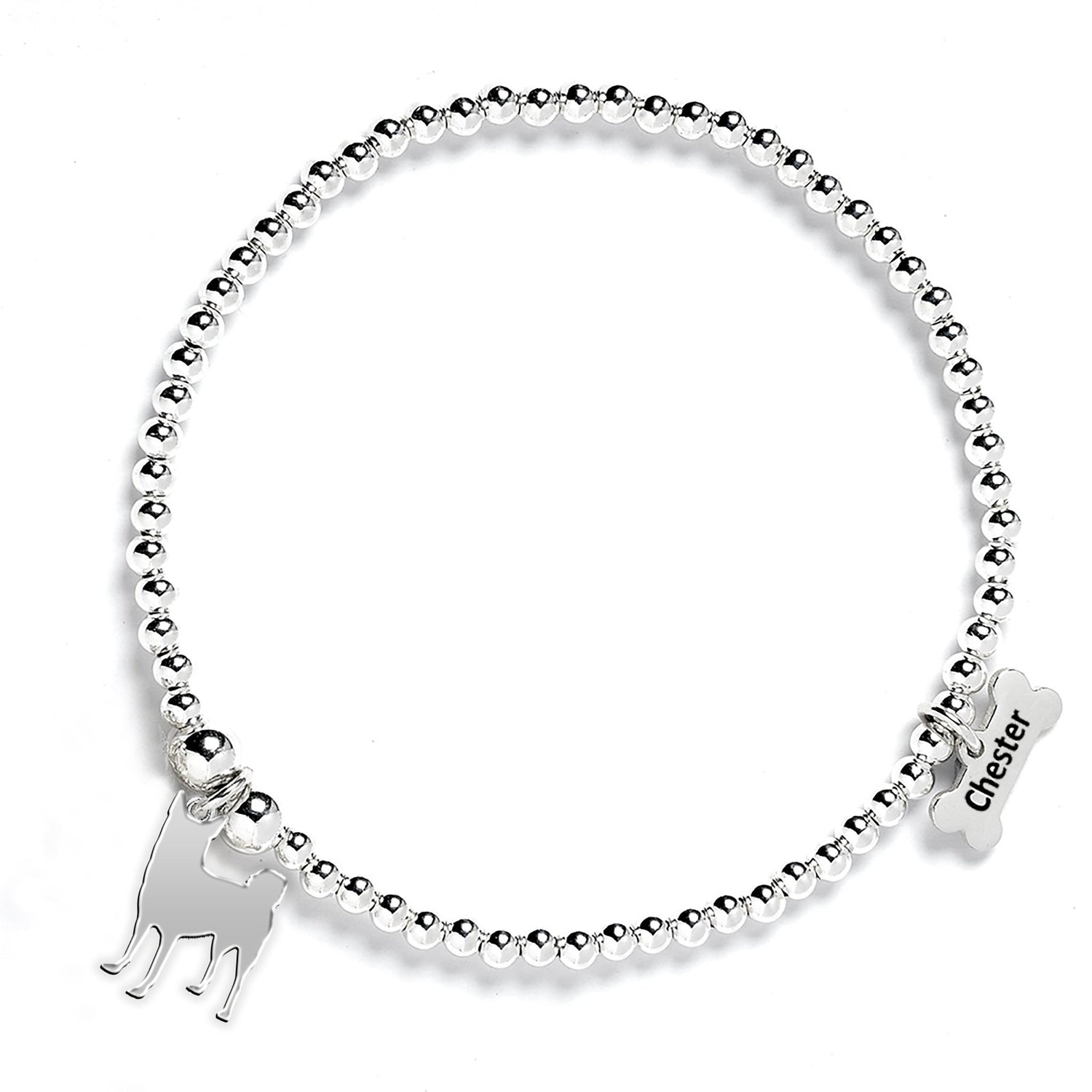 Norwegian Buhunds Silhouette Silver Ball Bead Bracelet - Personalised - MYLEE London