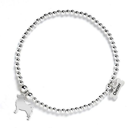 Norwegian Elkhound Silhouette Silver Ball Bead Bracelet - Personalised - MYLEE London