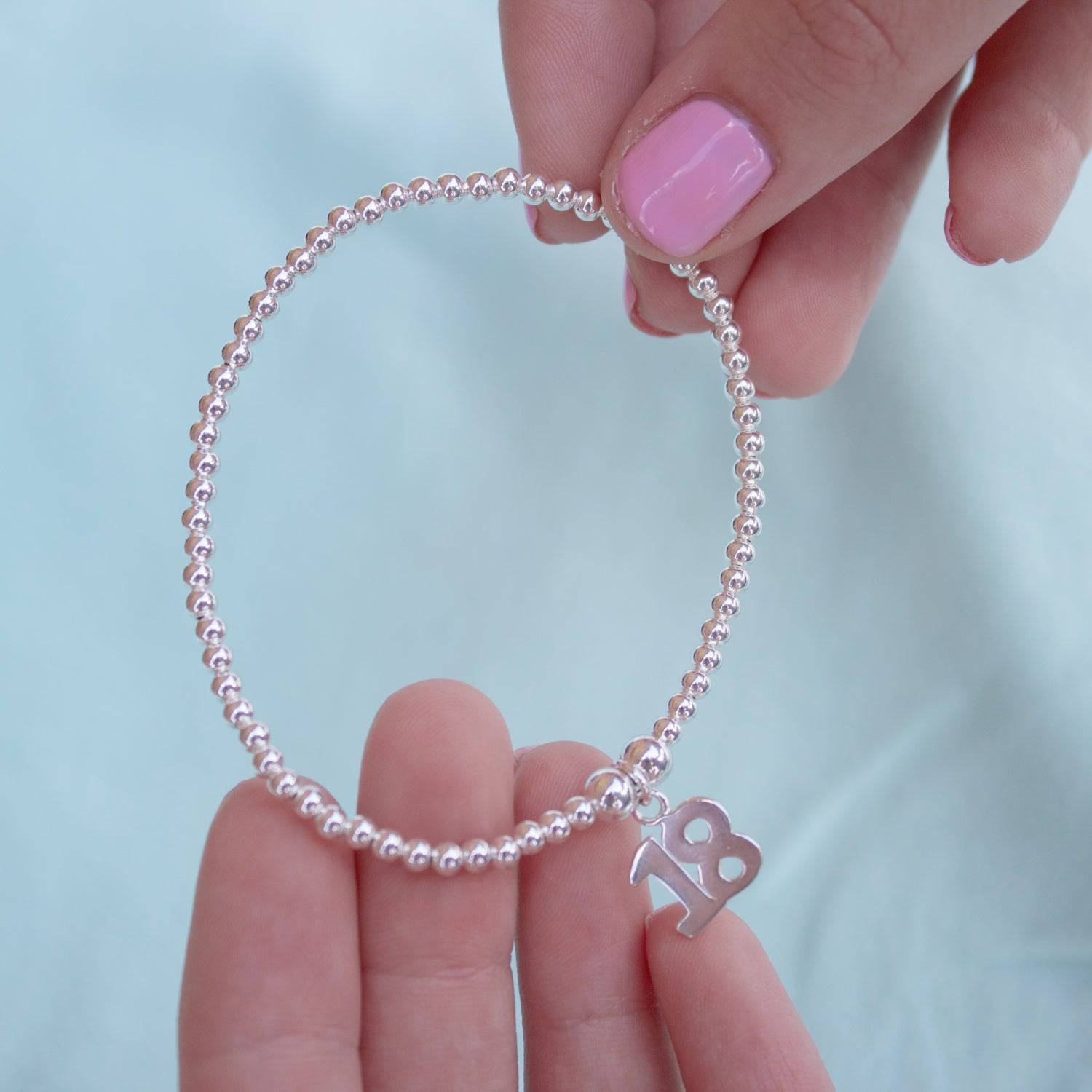 Number 18 on Silver Ball Bead Bracelet - MYLEE London