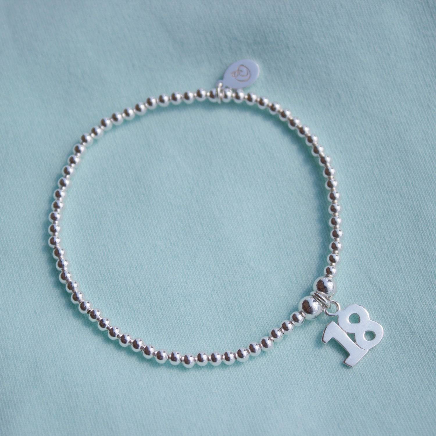 Number 18 on Silver Ball Bead Bracelet - MYLEE London