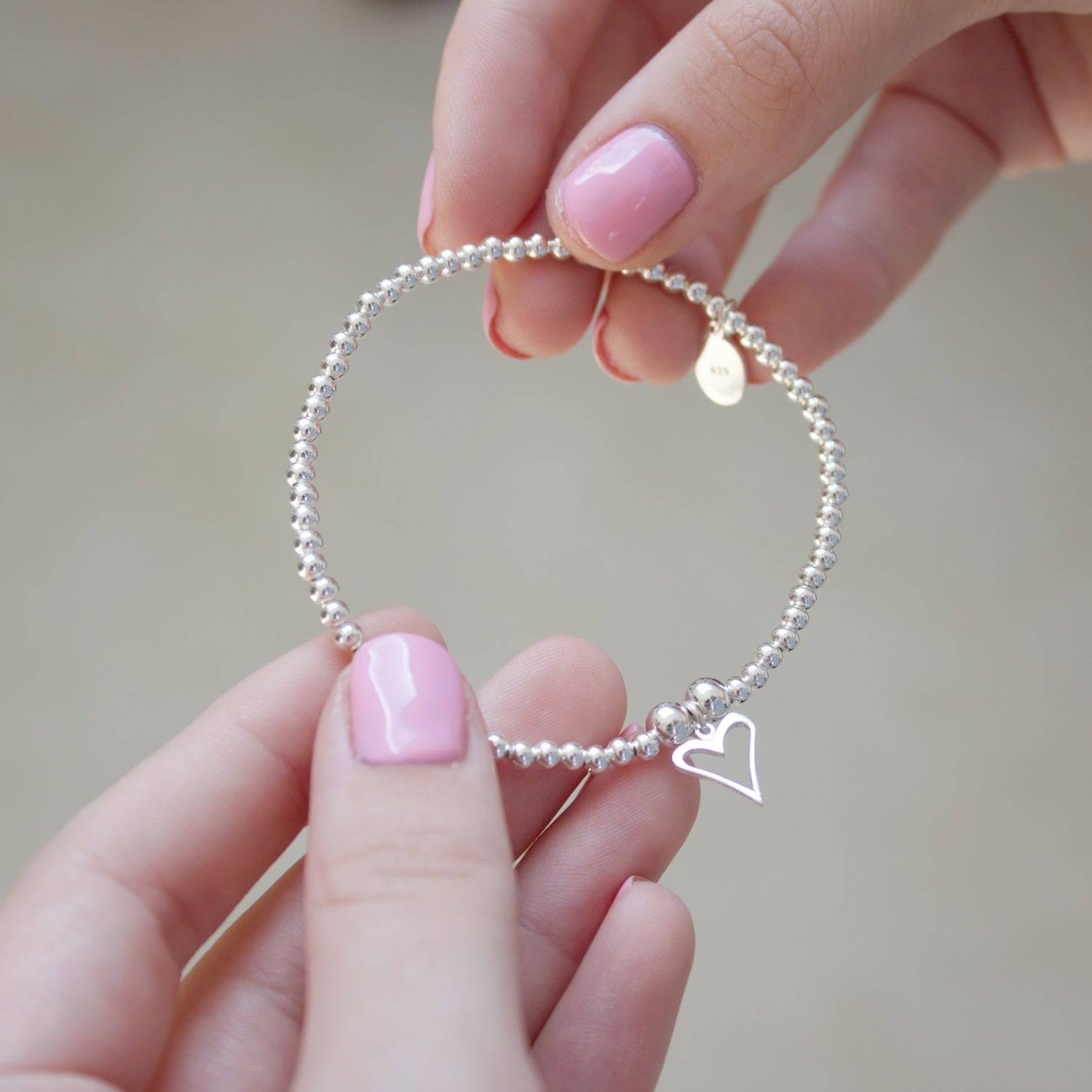 Open Heart on Silver Ball Bead Bracelet - MYLEE London