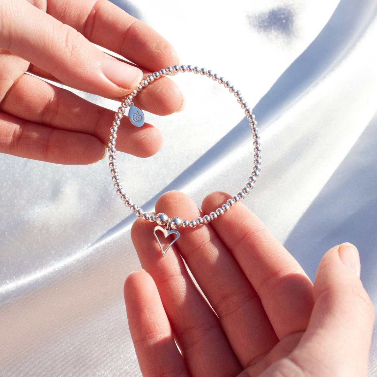 Open Heart on Silver Ball Bead Bracelet - MYLEE London