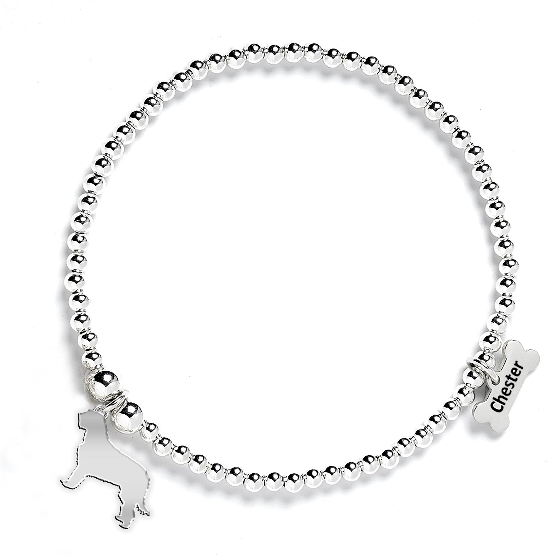 Otterhound Silhouette Silver Ball Bead Bracelet - Personalised - MYLEE London