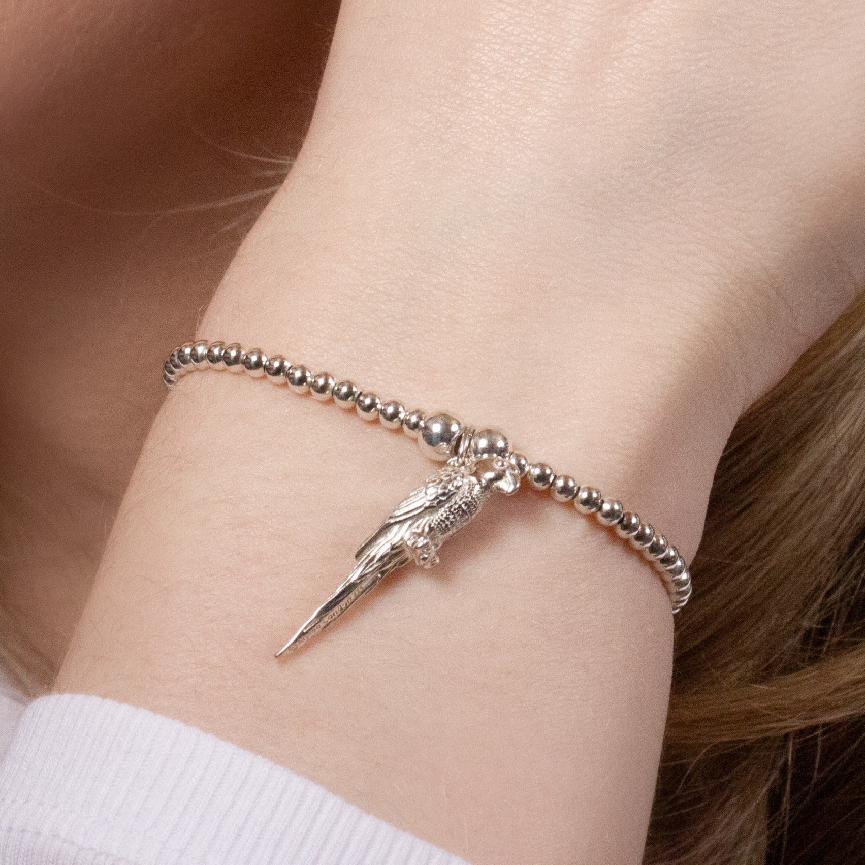 Parrot Silver Ball Bead Bracelet - Personalised - MYLEE London