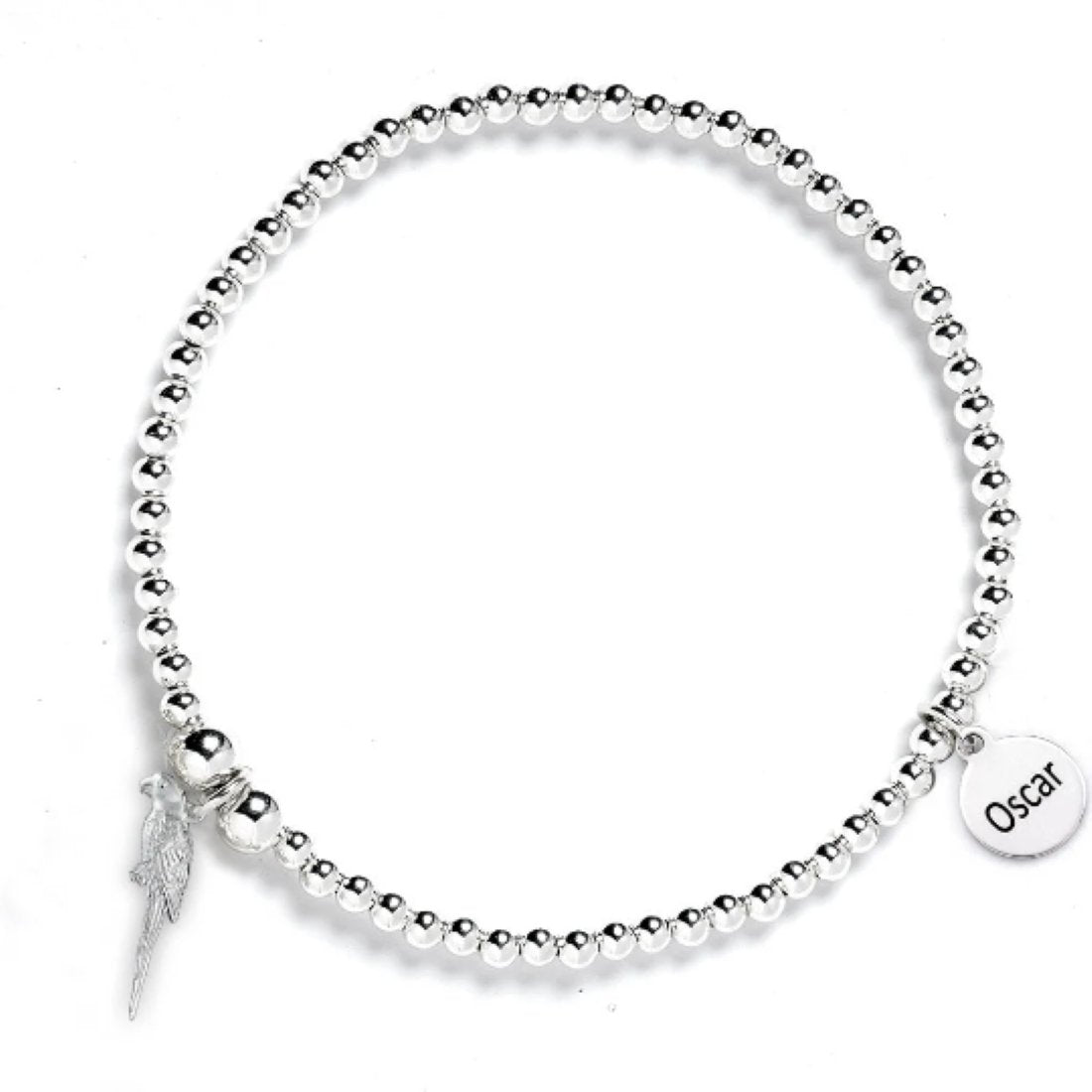 Parrot Silver Ball Bead Bracelet - Personalised - MYLEE London