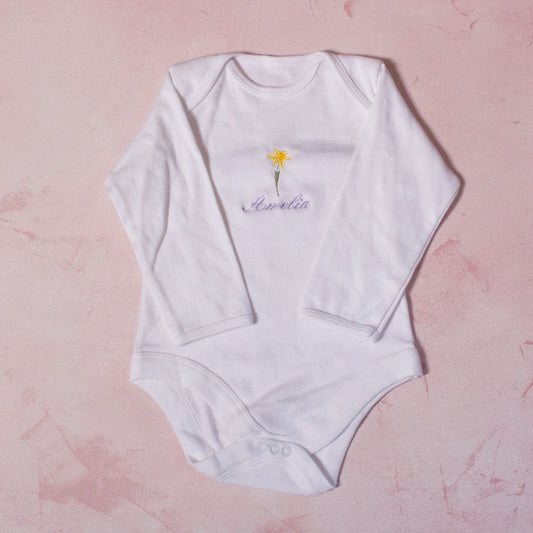 Personalised Embroidered Birth Flower Baby Grow - MYLEE London