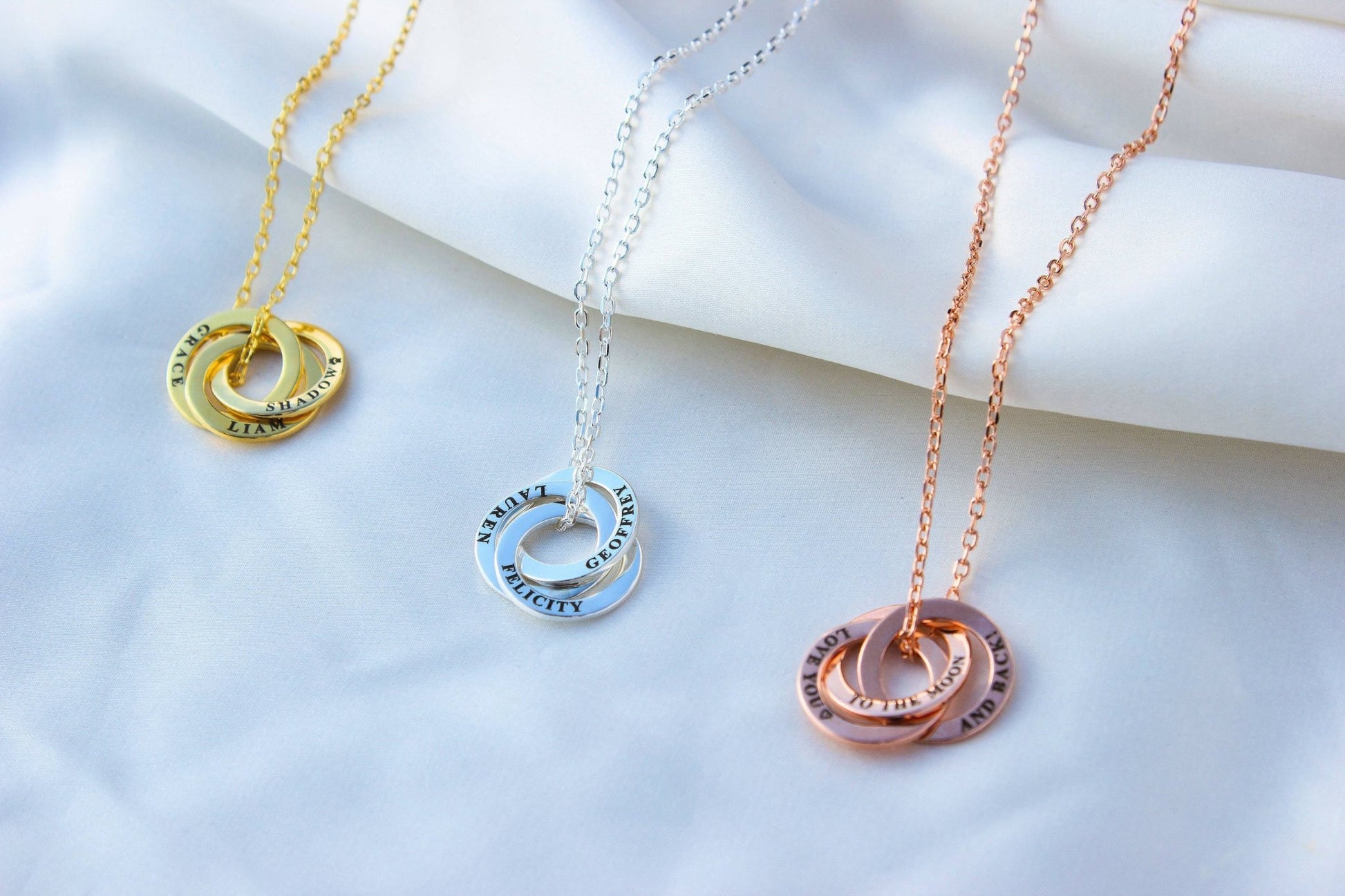 Personalised Three Ring Rose Gold Necklace – MYLEE London