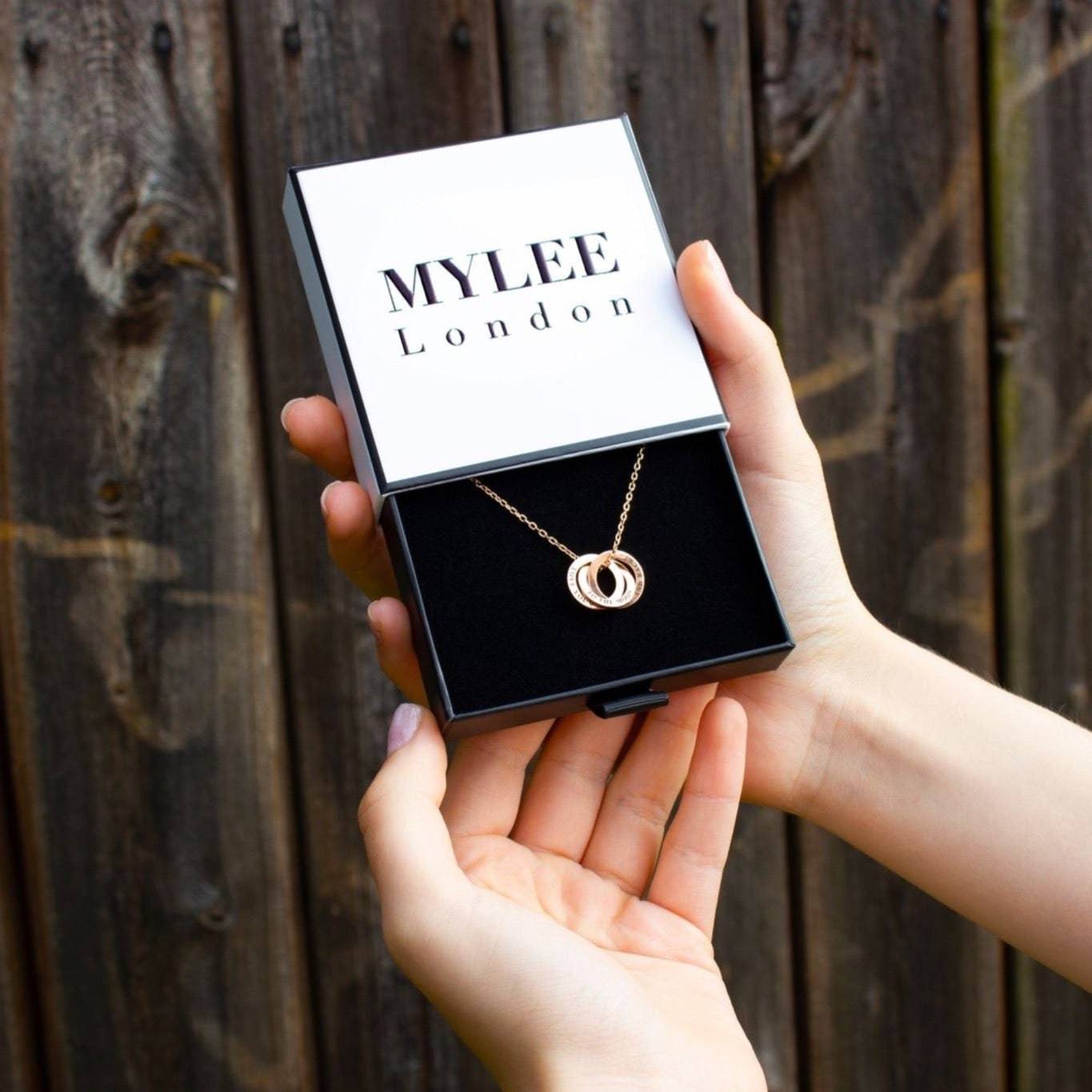 Personalised Three Ring Rose Gold Necklace - MYLEE London