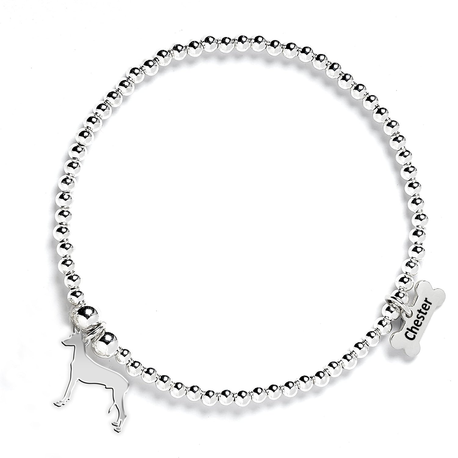 Pharaoh Hound Silhouette Silver Ball Bead Bracelet - Personalised - MYLEE London