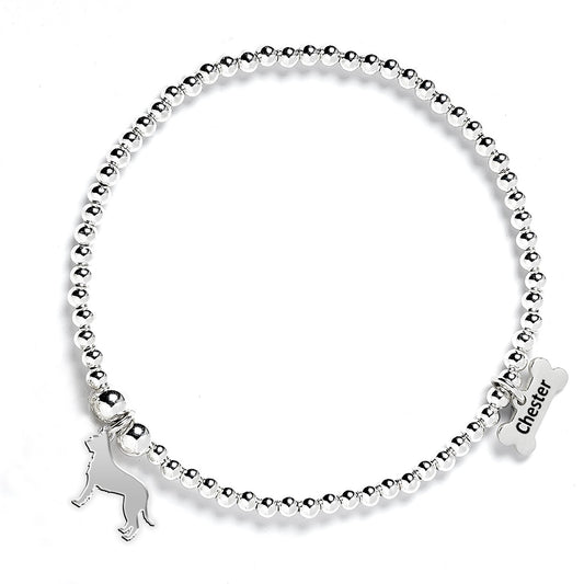 Picardy Sheepdog Silhouette Silver Ball Bead Bracelet - Personalised - MYLEE London