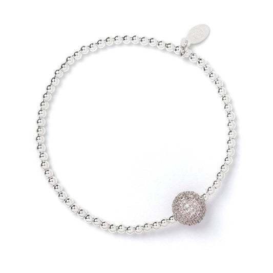 Pink Crystal Bead On Sterling Silver Ball Bead Bracelet - MYLEE London