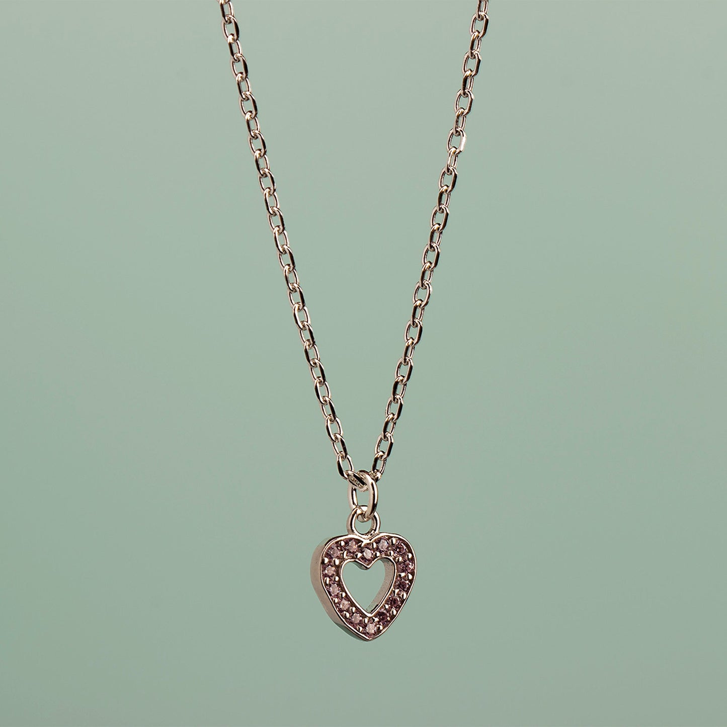 Pink Crystal Heart Necklace - Sterling Silver - MYLEE London