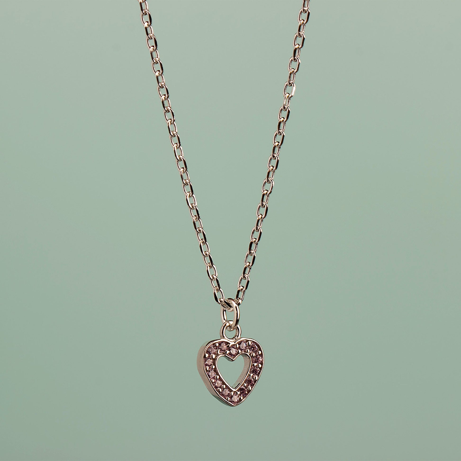 Pink Crystal Heart Necklace - Sterling Silver - MYLEE London