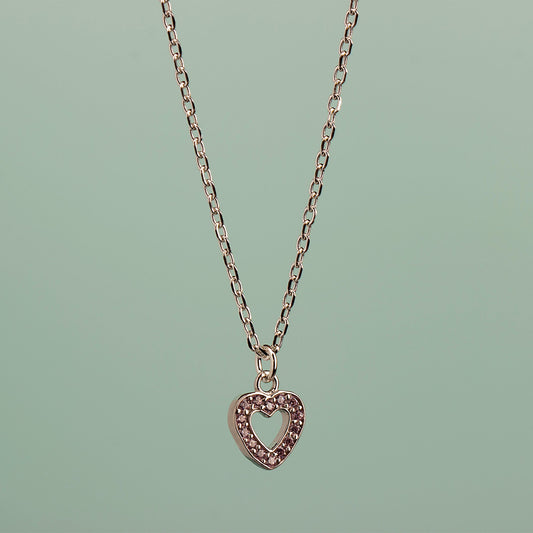 Pink Crystal Heart Necklace - Sterling Silver - MYLEE London