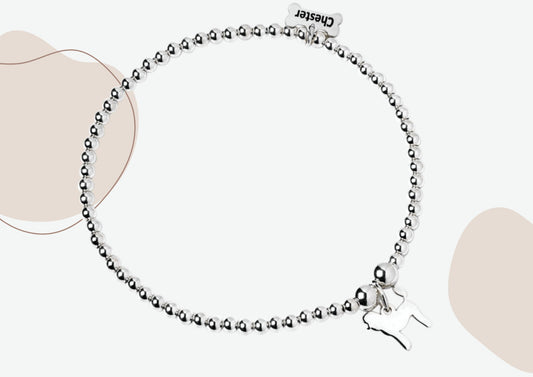 Poodle Silhouette Silver Ball Bead Bracelet - Personalised - MYLEE London
