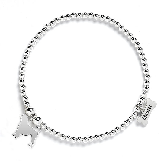 Portuguese Water Dog Silhouette Silver Ball Bead Bracelet - Personalised - MYLEE London