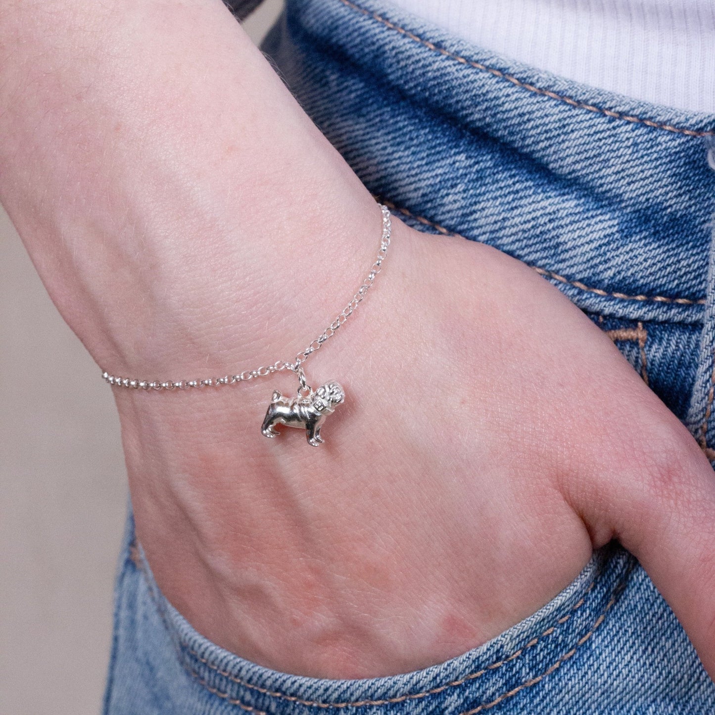 Pug Chain Bracelet - Personalised - Sterling Silver - MYLEE London