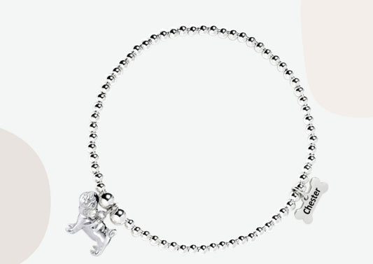 Pug Silver Ball Bead Bracelet - Personalised - MYLEE London