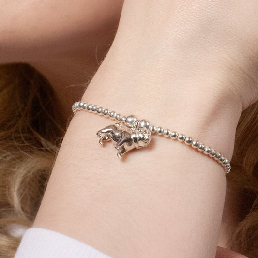 Pug Silver Ball Bead Bracelet - Personalised - MYLEE London