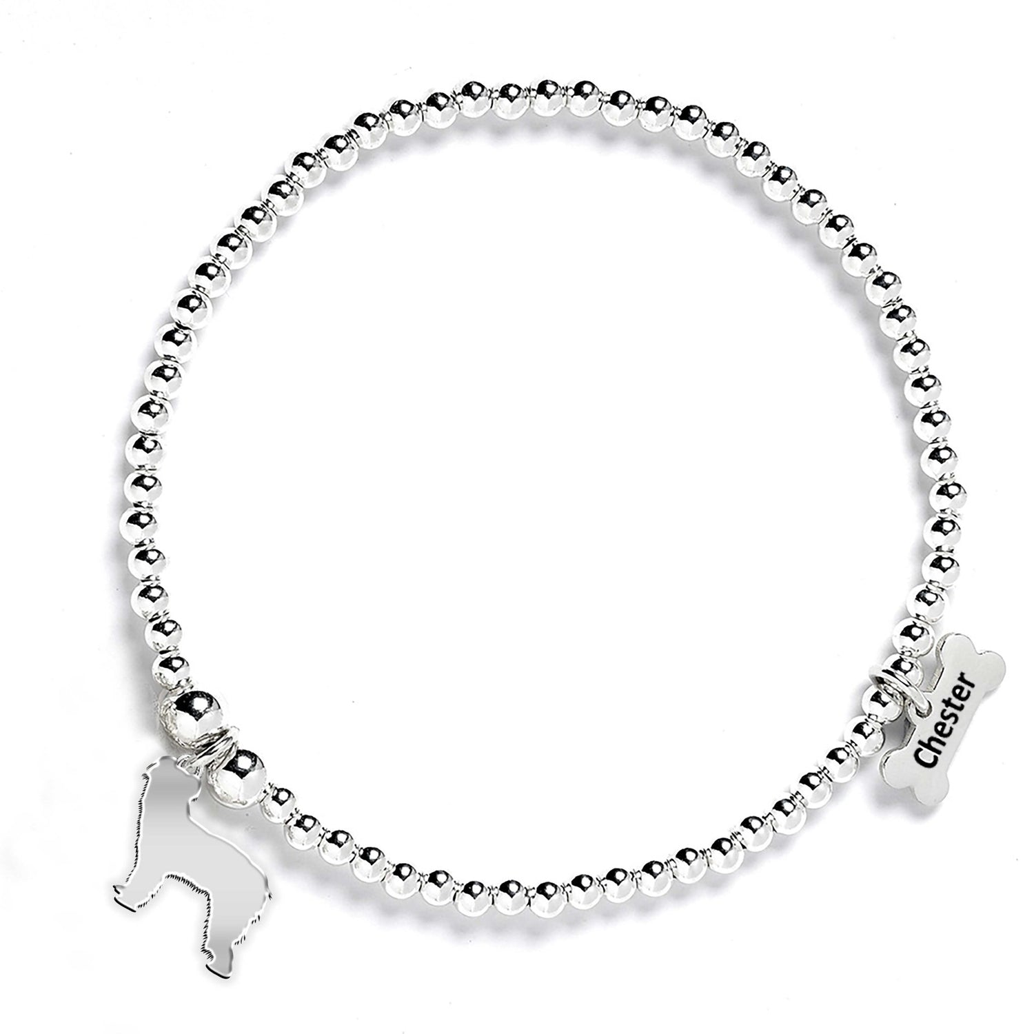 Pyrenean Sheepdog Silhouette Silver Ball Bead Bracelet - Personalised - MYLEE London