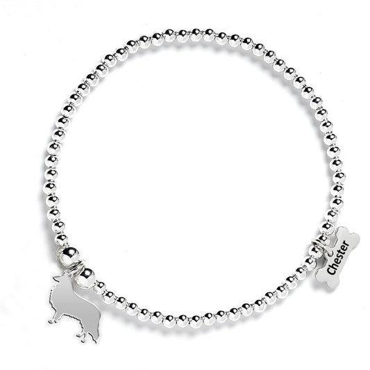 Rough Collie Silhouette Silver Ball Bead Bracelet - Personalised - MYLEE London