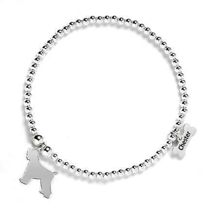 Russian Black Terrier Silhouette Silver Ball Bead Bracelet - Personalised - MYLEE London