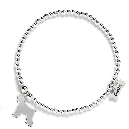 Russian Black Terrier Silhouette Silver Ball Bead Bracelet - Personalised - MYLEE London