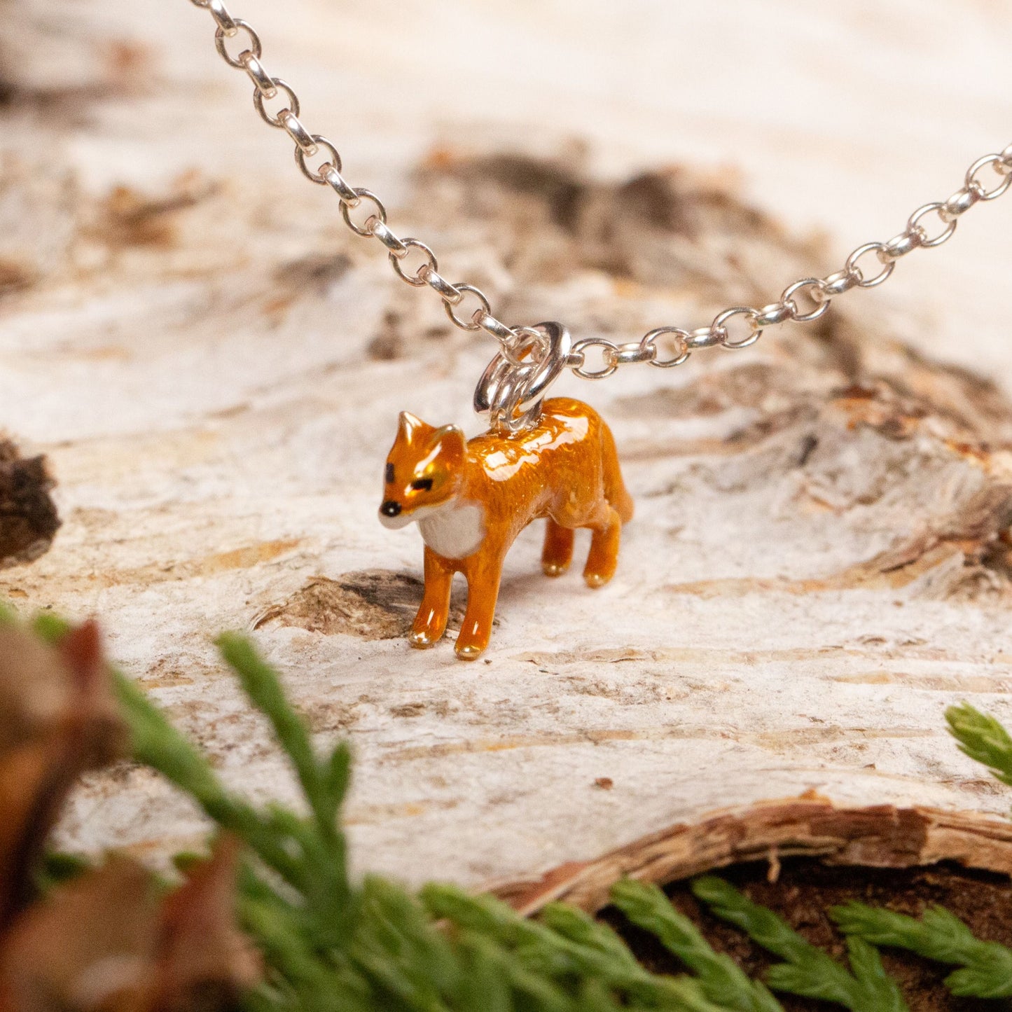 Fox Necklace - Enamelled Sterling Silver