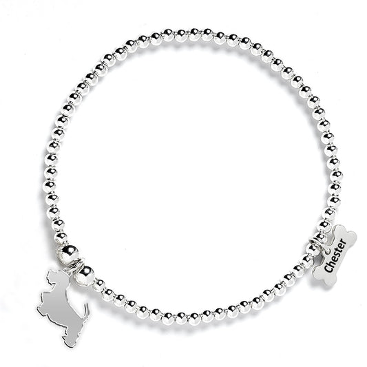 Sealyham Terrier Silhouette Silver Ball Bead Bracelet - Personalised - MYLEE London