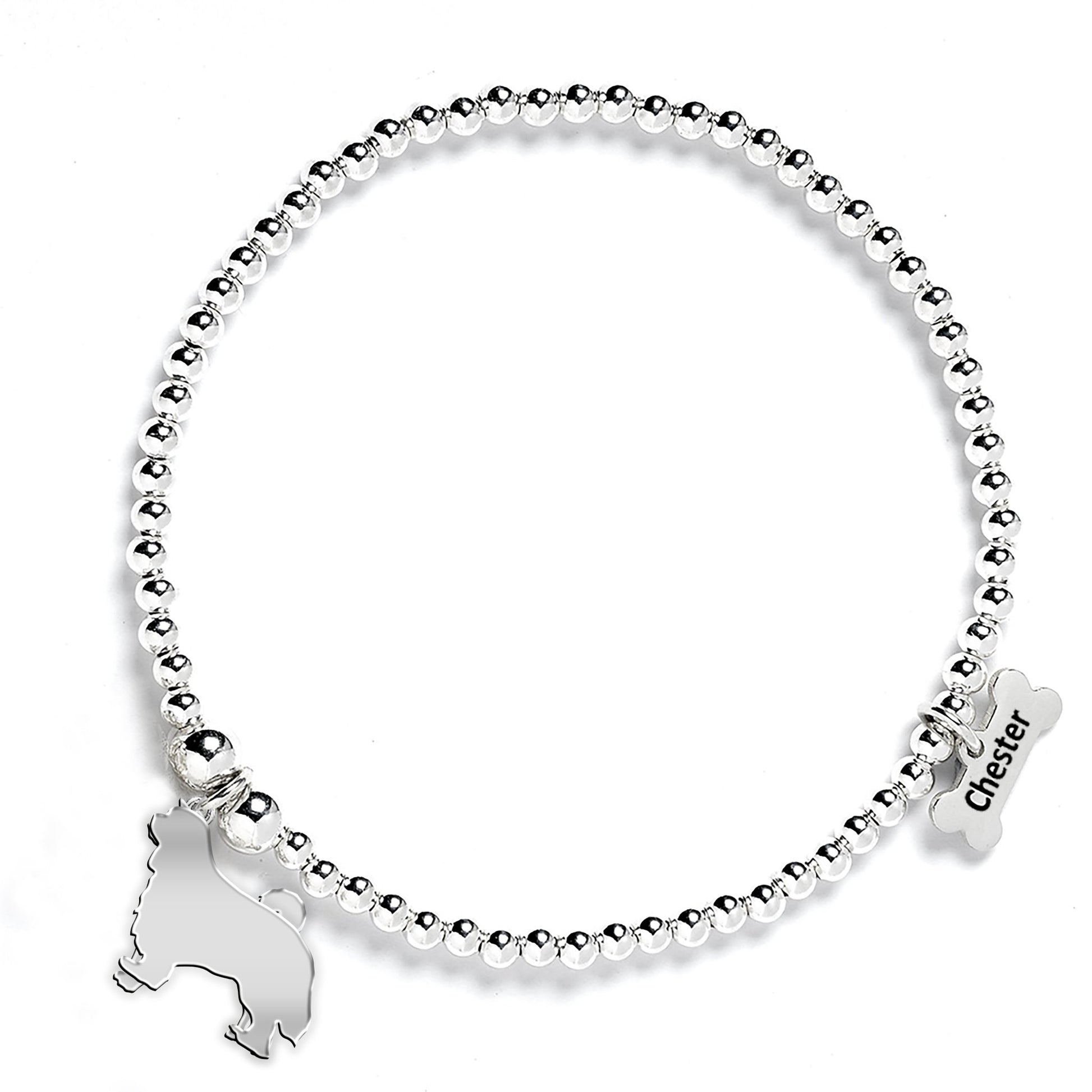 Shiba Inu Silhouette Silver Ball Bead Bracelet - Personalised - MYLEE London