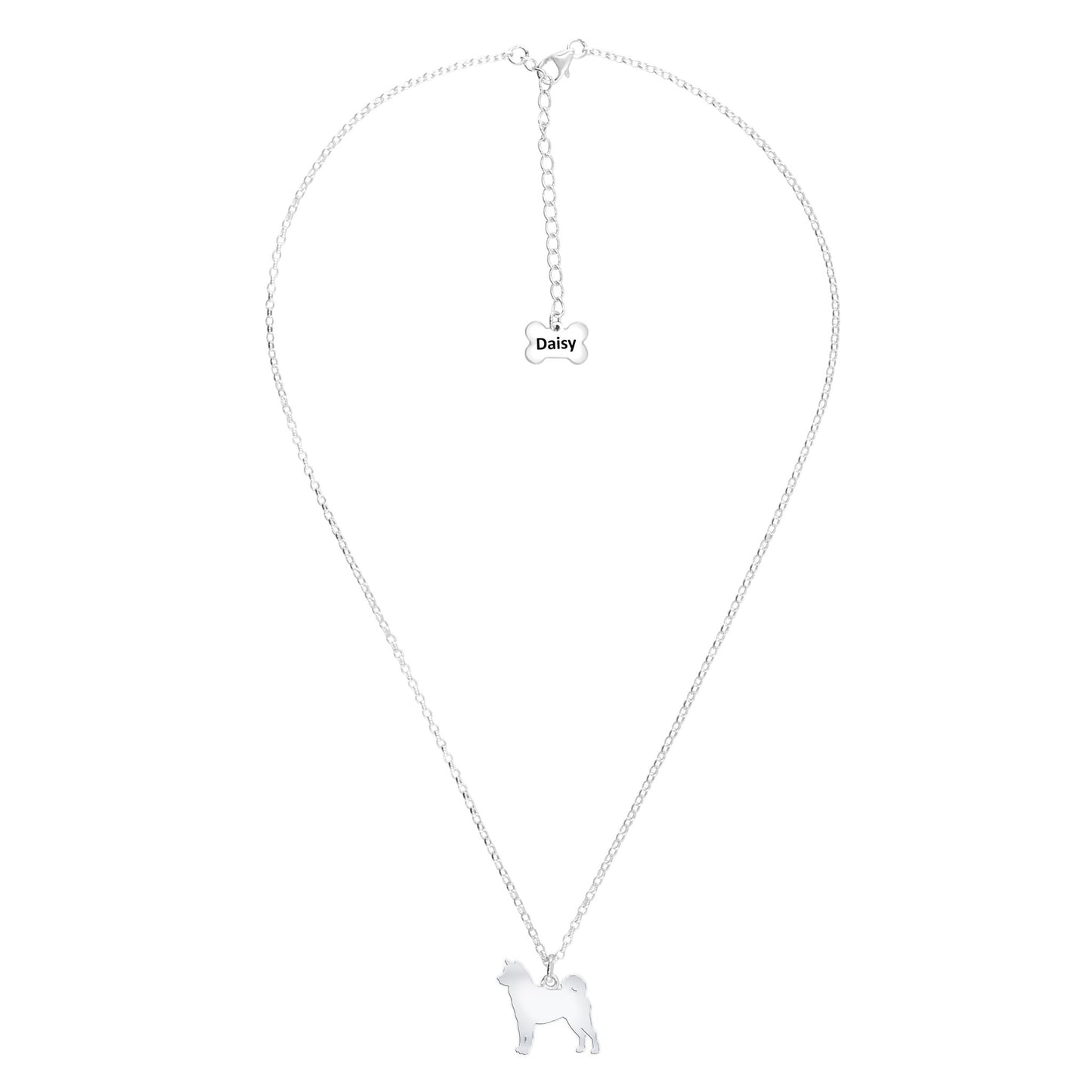 Shiba Inu Silhouette Silver Necklace - Personalised - MYLEE London