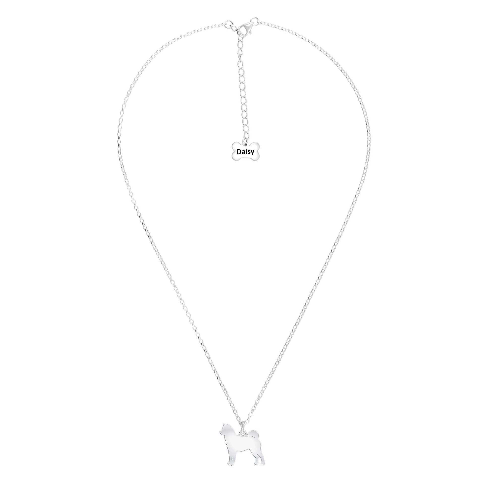 Shiba Inu Silhouette Silver Necklace - Personalised - MYLEE London