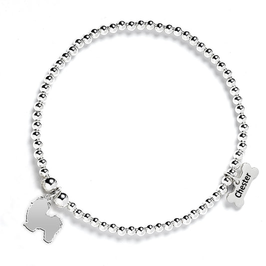 Shih Tzu Silhouette Silver Ball Bead Bracelet - Personalised - MYLEE London