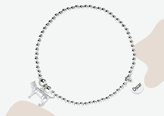 Short-Haired Cat Silver Ball Bead Bracelet - Personalised - MYLEE London