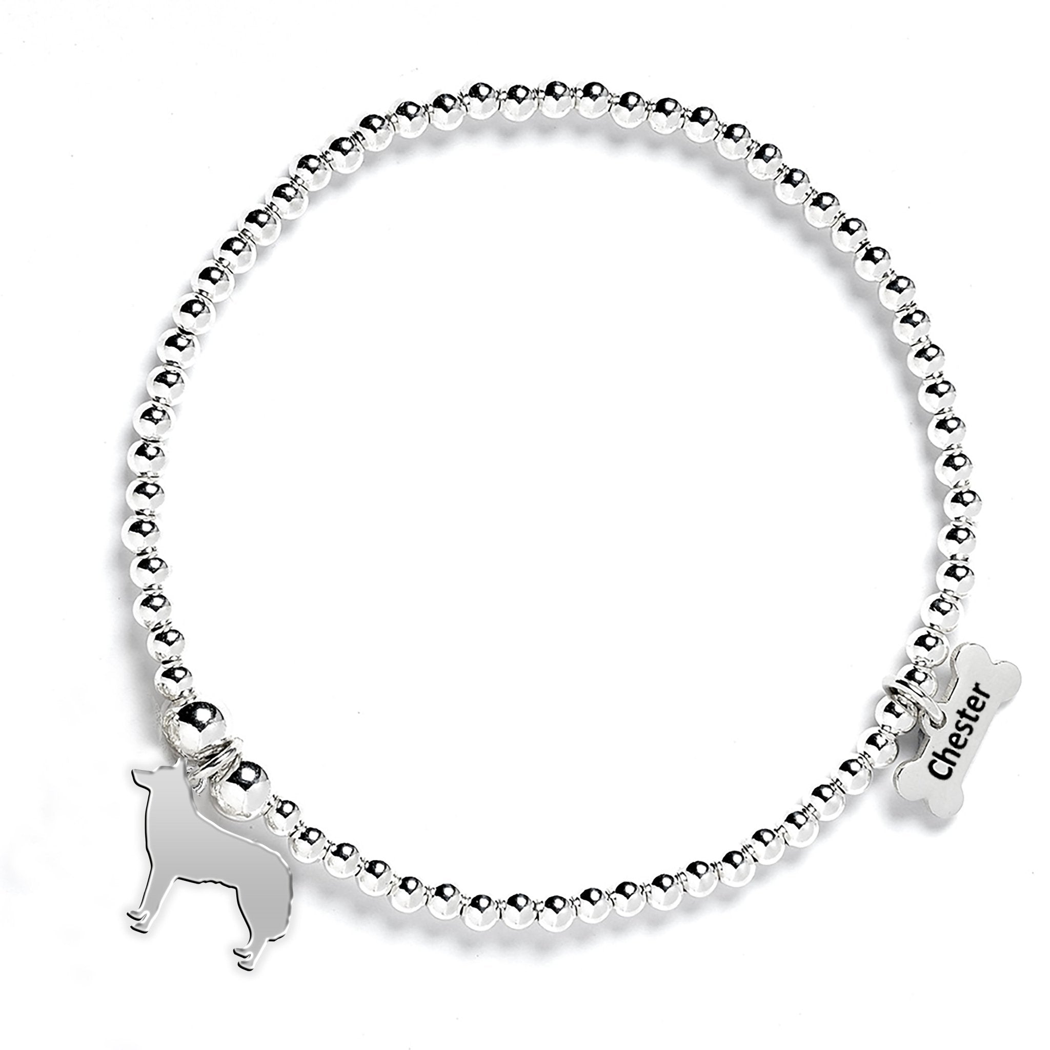 Siberian Husky Silhouette Silver Ball Bead Bracelet Personalised MYLEE London