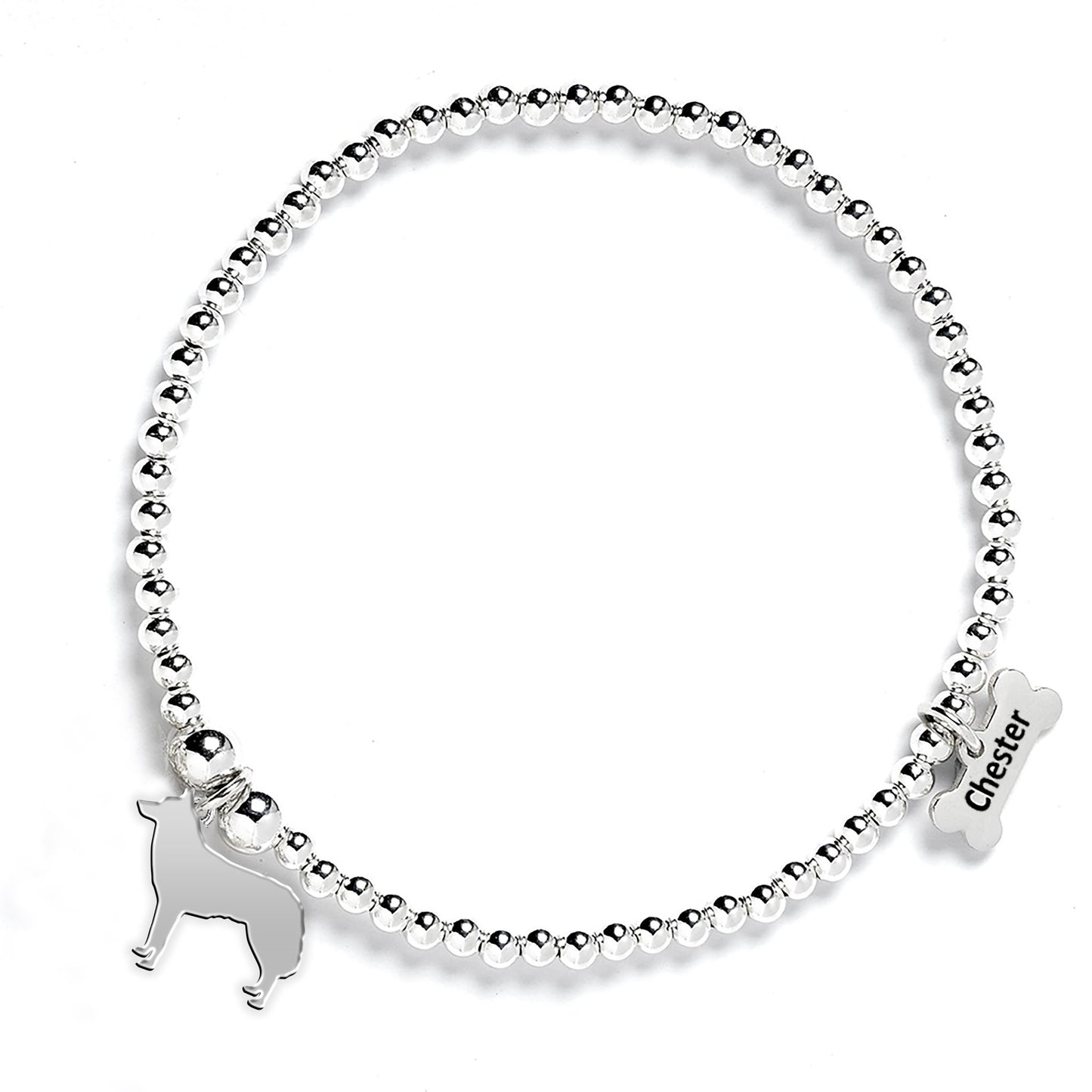 Siberian Husky Silhouette Silver Ball Bead Bracelet - Personalised - MYLEE London