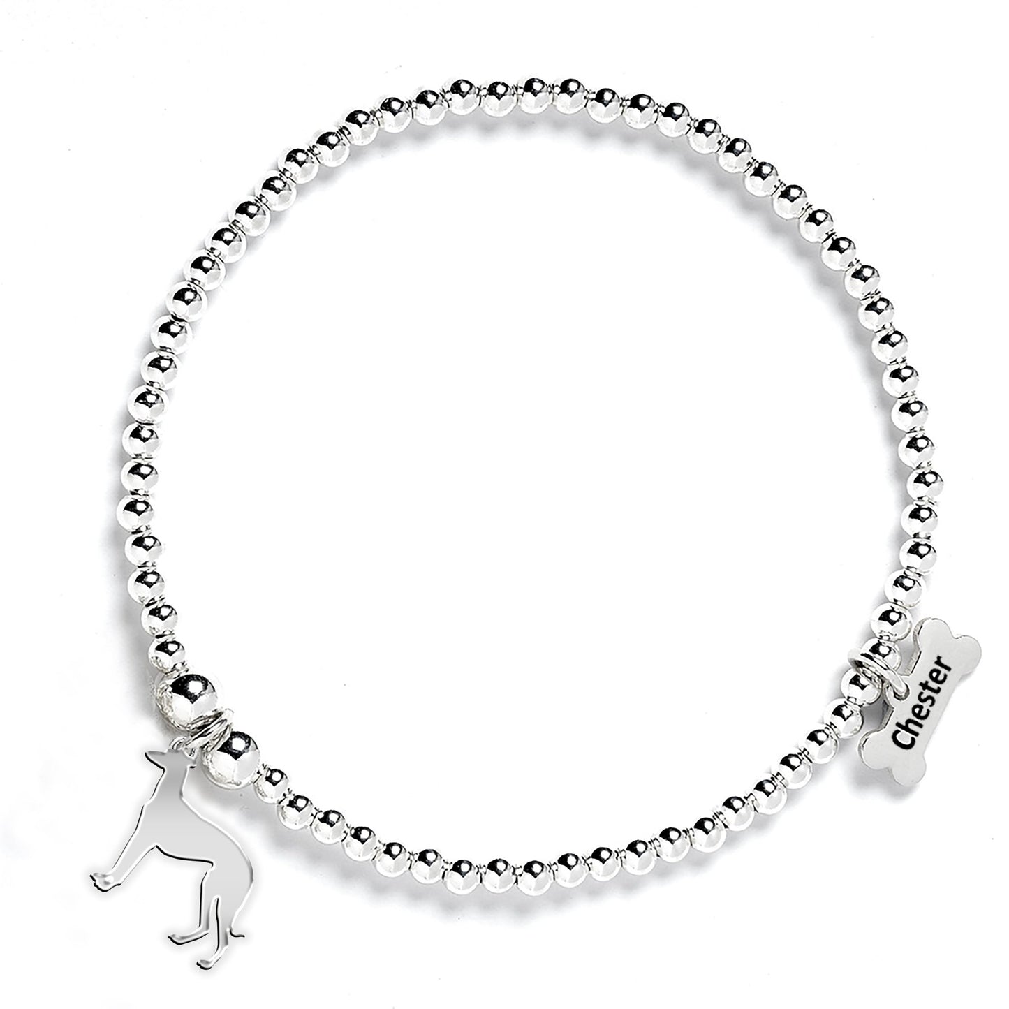 Sloughi Silhouette Silver Ball Bead Bracelet - Personalised - MYLEE London