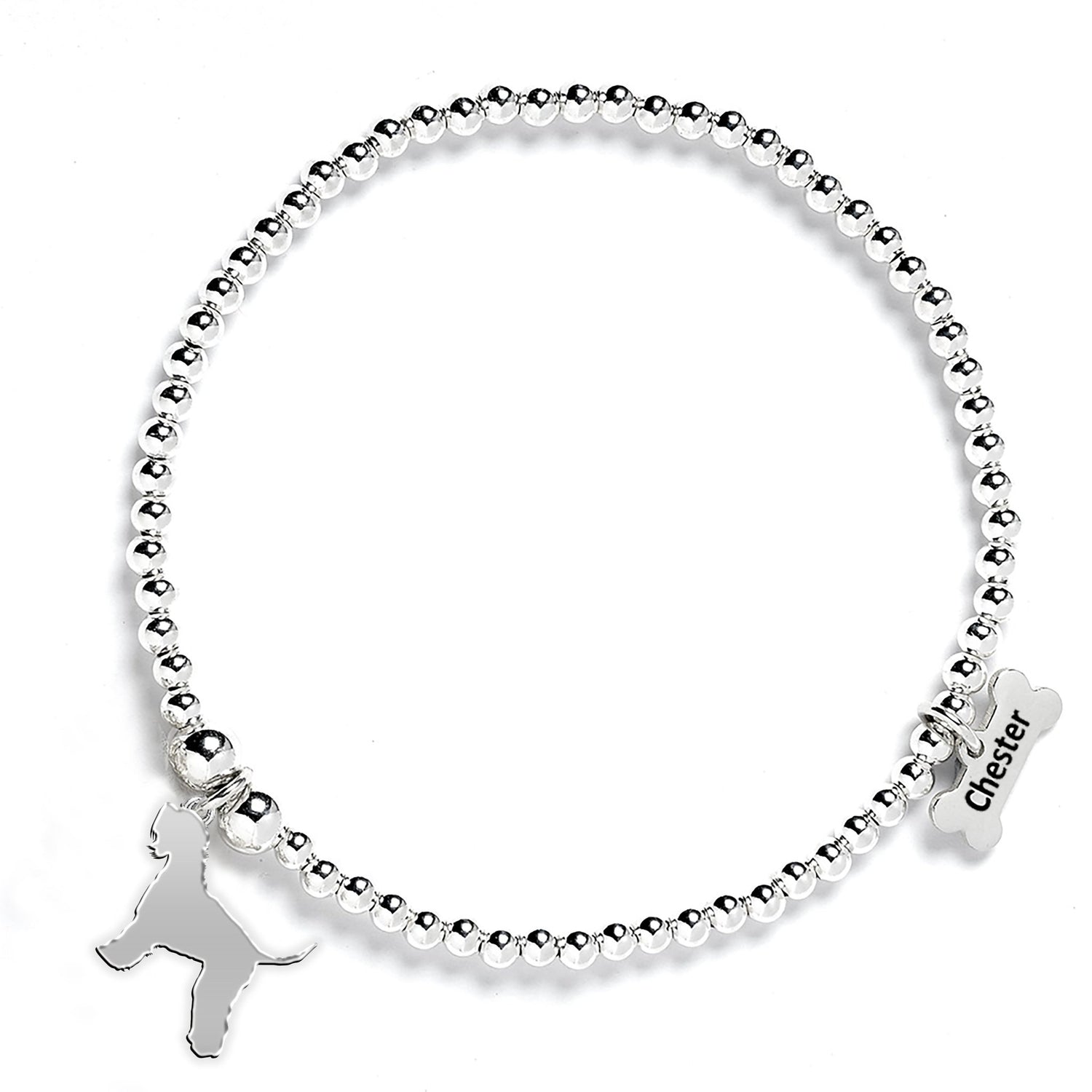 Soft Coated Wheaten Terriers Silhouette Silver Ball Bead Bracelet - Personalised - MYLEE London