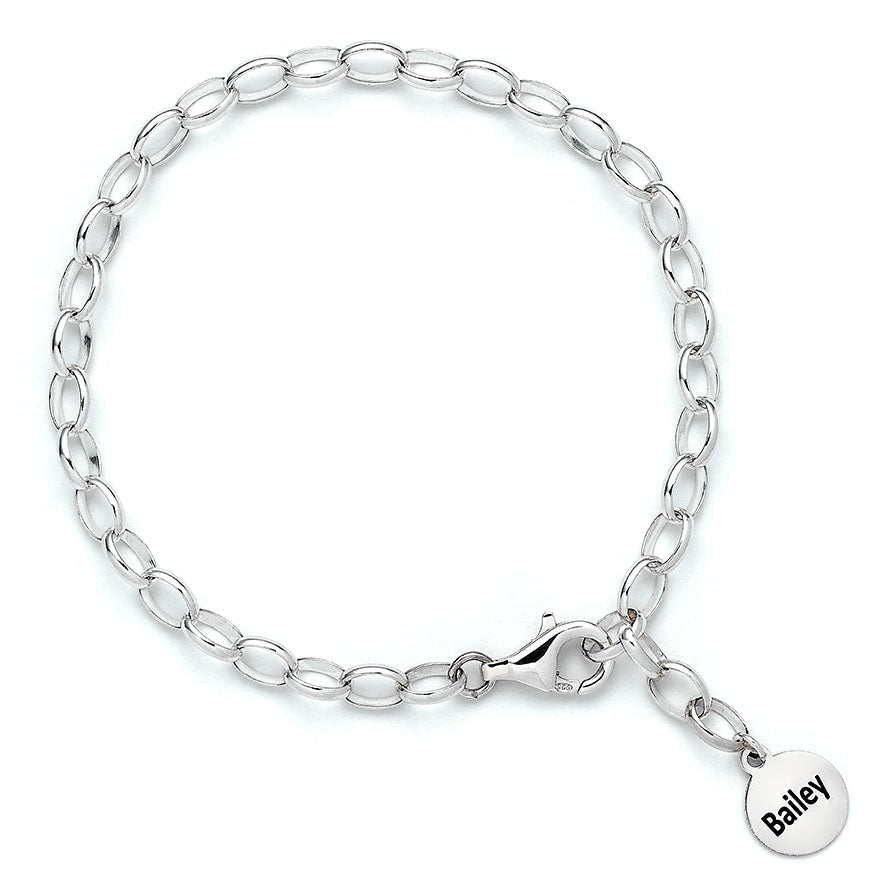 Sterling Silver Adjustable Chain Link Bracelet With Personalised Tag - MYLEE London